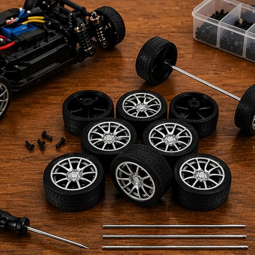 10PCS Toy Car Wheels 28mm Rubber Tire Wheels with Metal Shaft for RC Car Truck DIY Model Toy Wheel Replacement Accessories (2.5x28mm) - style: 2.5x28mm