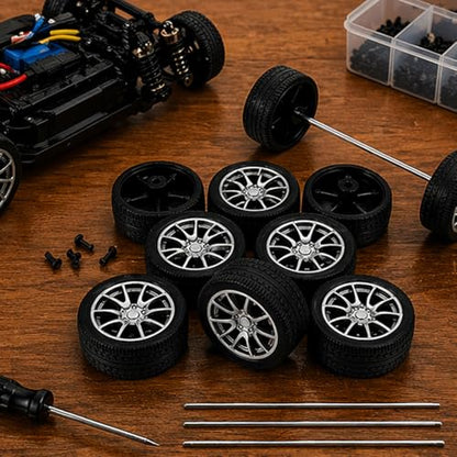 10PCS Toy Car Wheels 28mm Rubber Tire Wheels with Metal Shaft for RC Car Truck DIY Model Toy Wheel Replacement Accessories (2.5x28mm) - style: 2.5x28mm