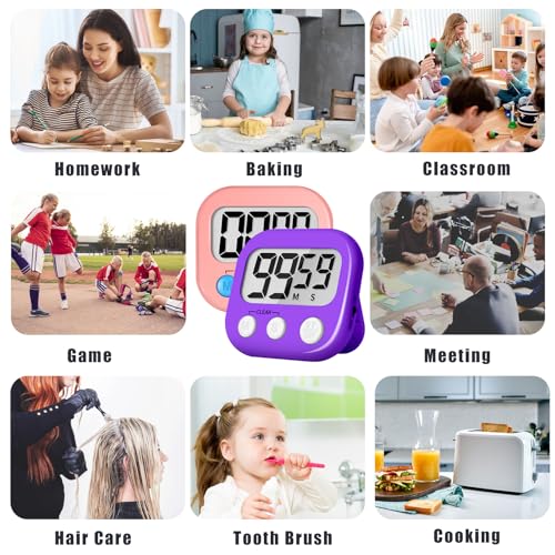 ZILLEEN Classroom Timer for Kids Teachers 2 Pack Digital Timers Pur Pk - color: Purple & Pink