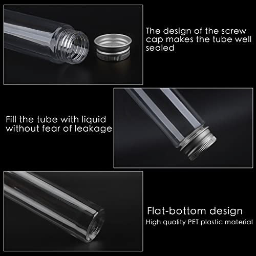 110 ml Clear Test Tube,36 Pack Clear Plastic Test Tubes Candy Tube Transparent Test Tubes with Cap,Flat Bottomed Plastic Tubes Bath Salt Container,3.7 OZ (Silver Cap)