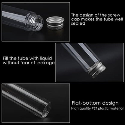 110 ml Clear Test Tube,36 Pack Clear Plastic Test Tubes Candy Tube Transparent Test Tubes with Cap,Flat Bottomed Plastic Tubes Bath Salt Container,3.7 OZ (Silver Cap)