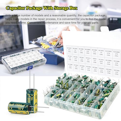 460pcs Electrolytic Capacitor Kit, 24 Values 6.3V-50V 1uF-1500uF