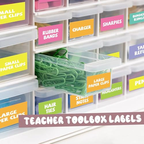 42 Pieces Teacher Toolbox Labels Tool Box Storage Label Classroom Supply Decor for Back to School Teachers Classroom Organization (Bright Rainbow) - style: Bright Rainbow