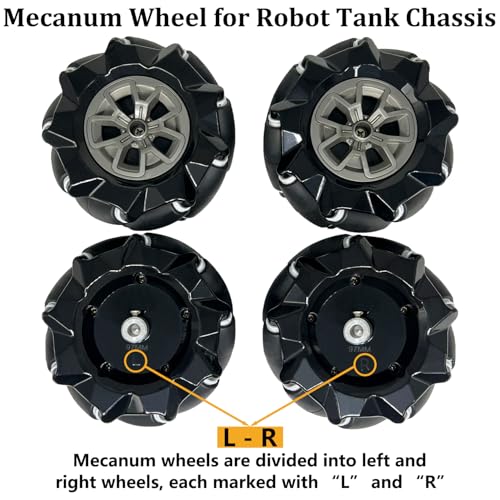 Premium 97mm Mecanum Wheel, 4WD Omnidirectional Wheels DIY Robot Parts with 5mm Metal Coupling Motor Connector Tire for AGV Smart Robot, Omni Wheel Robot Car Accessories for Arduino (4Pcs Wheels) - size: 97mm wheel, style: 5mm coupling