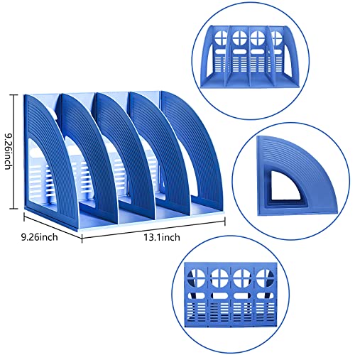 Marte Vanci Magazine File Holder Vertical PP Folder Book Desktop Organizer Plastic Storage Sturdy Vertical 4 Section Folder (Blue) - color: Blue 4 Section