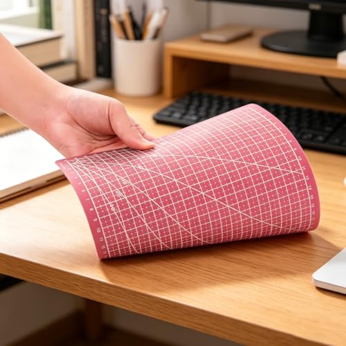 A5 Self-Healing Cutting Mat, Double-Sided Craft Mat with Grid Lines, Precision Rotary Cutting Board for Office Desk, Art Craft, Sewing, Hobby, and DIY Projects ﻿ (Pink) - color: Pink