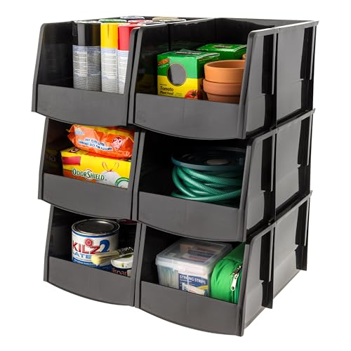 IRIS USA 6-Pack, Jumbo Open Front Stackable Storage Bins, Black - size: Jumbo - 6 Pack