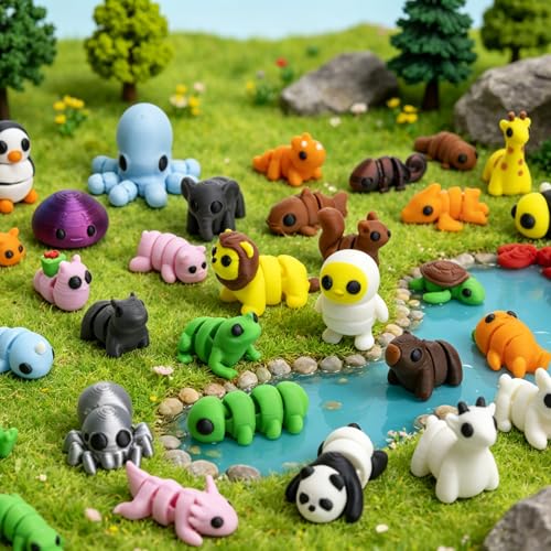 37 PCS Mini 3D Printed Animals, Articulated Animal Figurines, Flexible Fidget Toys, Desk Pets, Classroom Rewards, Party Favors & Goodie Bag Stuffers - color: Green