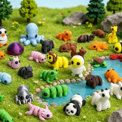 37 PCS Mini 3D Printed Animals, Articulated Animal Figurines, Flexible Fidget Toys, Desk Pets, Classroom Rewards, Party Favors & Goodie Bag Stuffers - color: Green