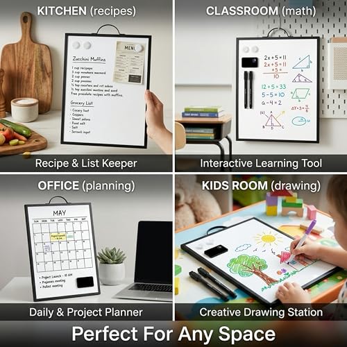 Magnetic Dry Erase Board 12x16 with Handle, Double Sided Portable Black Whiteboard for Home, Office, School & Kitchen - style: Black Handle