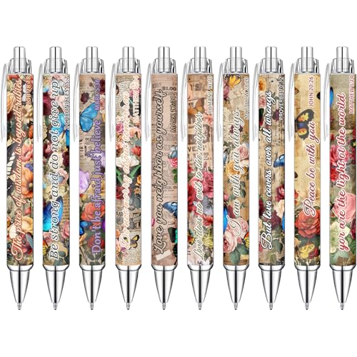 Idealmuzik Employee Appreciation Ballpoint Pens, 10 Pack – Vintage Butterfly Pens with Uplifting Bible Quotes – Smooth Writing Pens for Office, Team Gifts, Staff Recognition, and Daily Use - color: Butterfly
