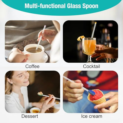 JEPELUS 9Pcs Colorful Glass Spoon, Stirring Spoons for Coffee Stirrers