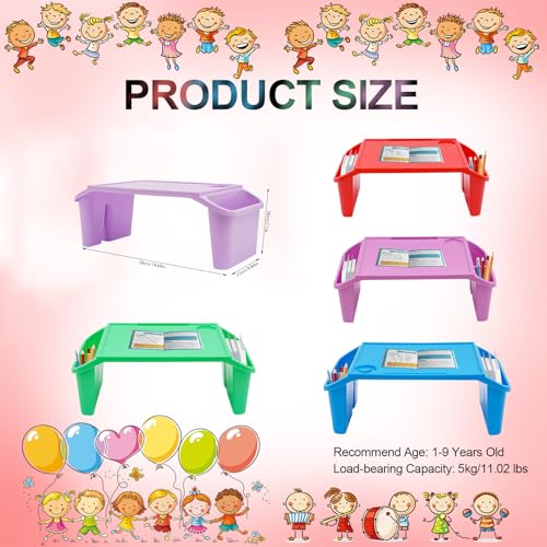 Set of 4 Kids Lap Desk Tray, Portable Activity Table, Plastic, Stackable for Drawing, Writing, Eating, Classroom, 19.69" L x 9.84" W x 7.09" H, Multicolor - color: Red Green Blue Purple, size: 4pc, 19.69"x9.84"