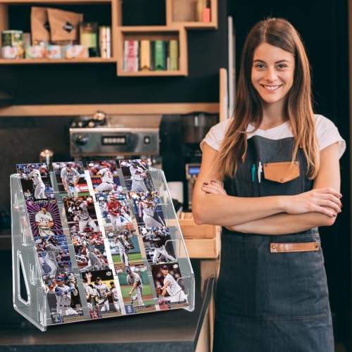 CELSOL Upgraded 4 Tier Acrylic Card Display Stand, Clear Display for Greeting Cards, Sports Cards, Postcards, Stickers & Brochures, Easy Snap-On, Increased Height & Thickness for Better Presentation (4 Tier 1 Pack) - size: 4 Tier 1 Pack