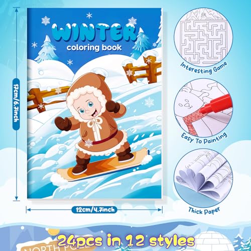 BenLouis 24 Winter Mini Coloring Books with 24 Crayons for Kids Bulk - style: Winter
