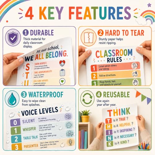 6 Pcs Classroom Rules Poster, Voice Level Chart for Classroom, Class Rules Posters for Elementary and Middle School, Teacher Classroom Decor, Teacher Must Haves and Essentials 11x14 inches - color: Rainbow Class Rules
