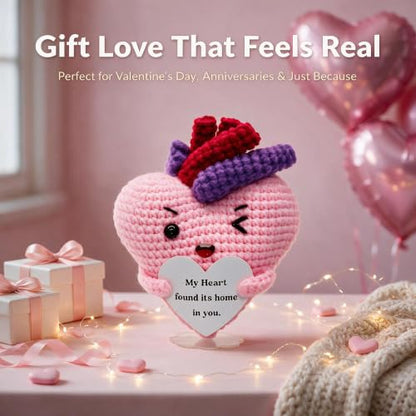 Emotional Support Handmade Crochet Heart Keepsake Desktop Ornament - color: Pink Heart01