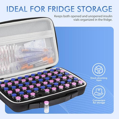 Peptide Case for Fridge, 60 Slots Insulin Vial Protector Organizer Bag, Peptide Vial Storage Case for 1ml 3ml 5ml 10ml Vials, Diabetes Insulin Carrying Case - size: Black-60 Slots