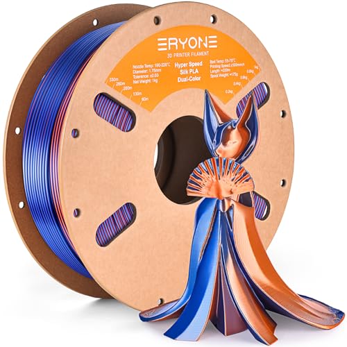 ERYONE Silk Filament PLA+ 1.75mm Shiny 3D Printer Filament, Multicolor PLA 2 in 1, 1kg (2.2LBS)/Spool, HS Silk Dual Color Orange & Blue - color: Silk Pla+ 2 in 1 Orange Blue