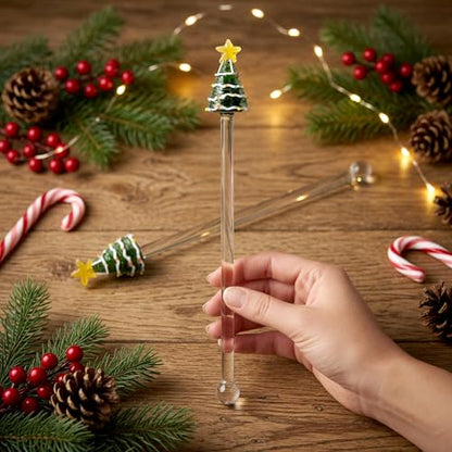 Homestia 2 Pcs Glass Swizzle Sticks with Christmas Tree Decor, Stir Sticks - color: 2Pcs + 8.6'' Christmas tree Stirrer