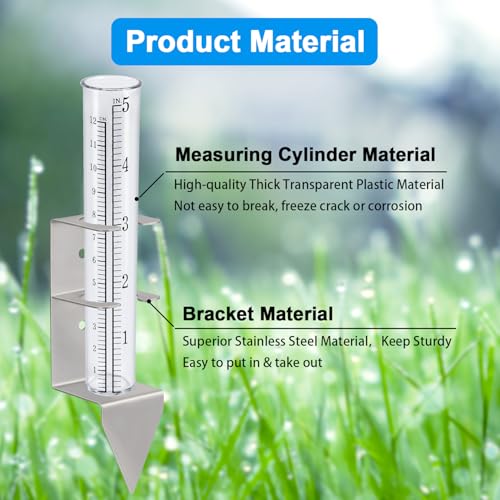 Rain Gauge Outdoor, 5" Rain Gauge with Stainless Steel Rack Holder - size: 5"