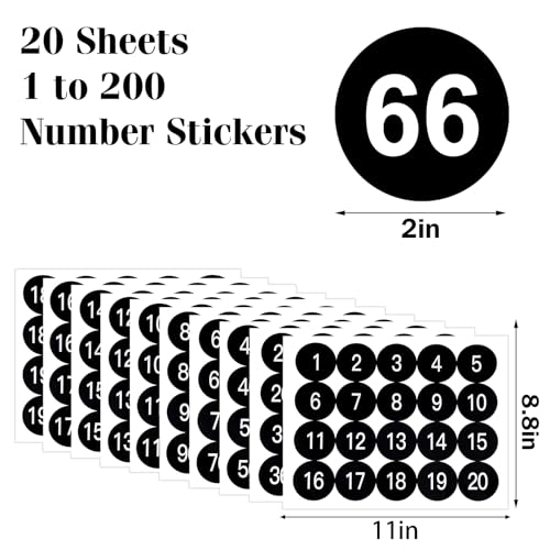 20 Sheets 2 Inch Number Stickers 1-200 Number Stickers 2 Sets Black Self-Adhesive Consecutive Sticker Numbers Vinyl Numbered Labels Inventory Sticker Decal for Indoor Outdoor, Storage, Organizing - color: Black,2",2sets(1-200)