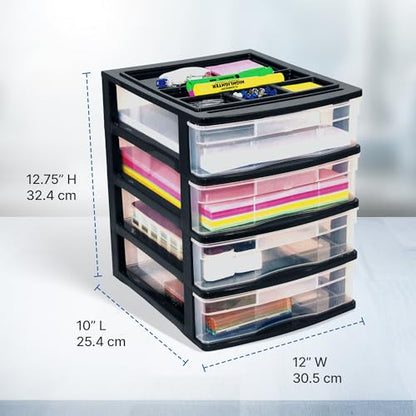 Gracious Living 4-Drawer Desktop Organizer with Tray Top, Black, 3-Pack - size: 3 Pack