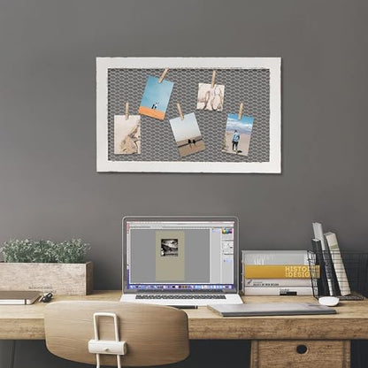 SOFE Chicken Wire White Framed Bulletin Boards, 18×29" Wood Grid Shelf - color: White