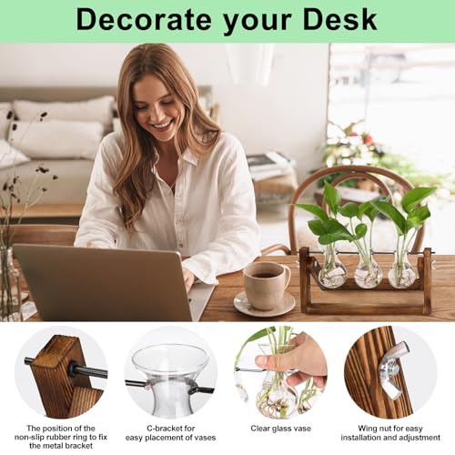 YIBOT Propagation Stations,Plant Terrarium with Wooden Stand-3 Glass Vases - size: 3Vase-B