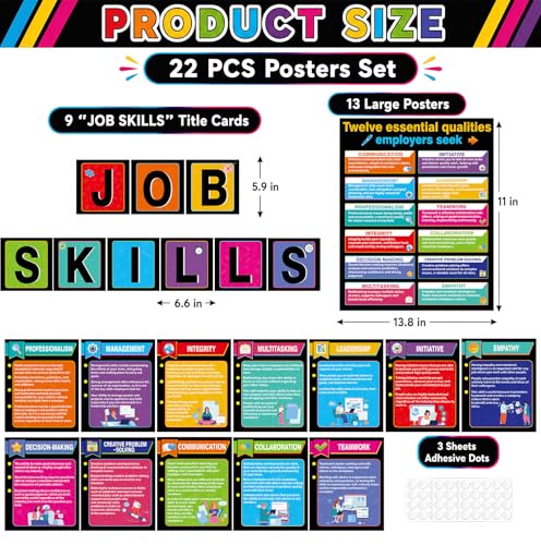 22 Pcs Job Skills Posters Back to School Classroom Decorations Essential Qualities Employer Seek Posters Educational Bulletin Board Set for High School College Library Workplace Wall Decor, Coloful