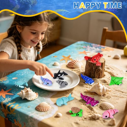 12 Pack 3D Printed Ocean Animal Toys Flexible PLA Sea Desk Decor Set - size: Marine Animals, style: 12 PCS