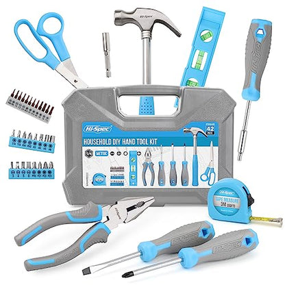Hi-Spec Household Starter Tool Set with Carry Toolbox for Dorms, Blue - color: Blue