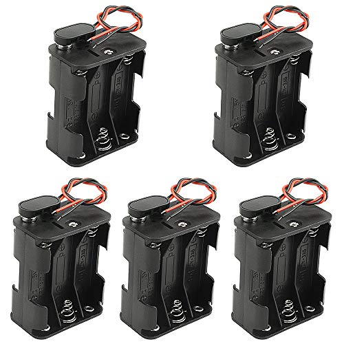 WMYCONGCONG 5 Pack 6 x 1.5V AA Battery Holder with I Type Wired Battery Clip Standard Snap Connector (6AA) for Arduino RC LED Strips
