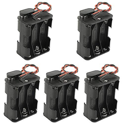 WMYCONGCONG 5 Pack 6 x 1.5V AA Battery Holder with I Type Wired Battery Clip Standard Snap Connector (6AA) for Arduino RC LED Strips