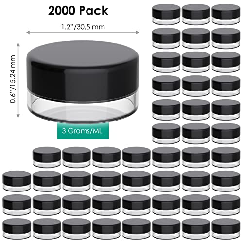 Cosmetic Empty Container, 3 Gram Jar, 3 Ml Jar, Black, 2000 PK, Black - color: Black, size: 2000 Pack