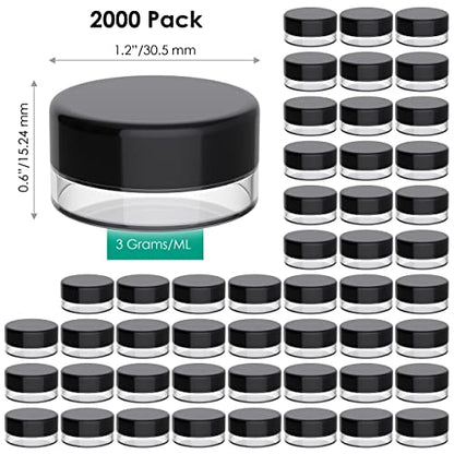 Cosmetic Empty Container, 3 Gram Jar, 3 Ml Jar, Black, 2000 PK, Black - color: Black, size: 2000 Pack