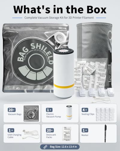 SHOWPIN Filament Vacuum Storage Kit: 20PCS 3D Printer Filament Vacuum Bags