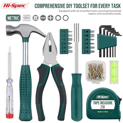 Hi-Spec Small Tool Kit Compact Set for Home and Office DIY, Green - color: Green