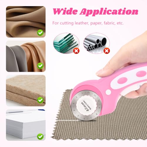 45mm Rotary Cutter with 10 Extra Replacement Blades, with Safety Lock - color: Pink