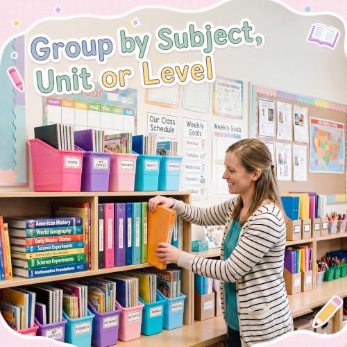 Blosssound Book Bins for Classroom Library, 6 Set, Purple Pastel - color: Purple Pastel