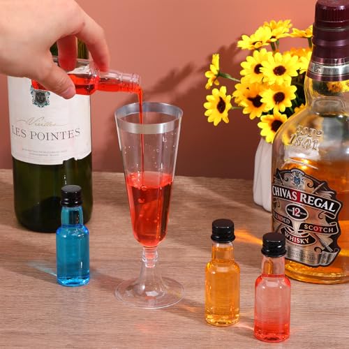 100 Pcs Clear Plastic Mini Liquor Bottles with Caps, 1 Oz Small Empty Alcohol Spirit Bottles for Wedding, Party Favors, Hot Sauce, and DIY Craft