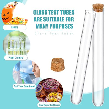 Thyle Glass Test Tubes Bulk with Cork Clear Stoppers, 20x200mm/44ml, 100 Pcs - size: 20x200mm/44ml