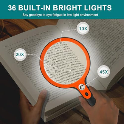 Large Magnifying Glass with 36 LED Light, 10X 20X 45X Handheld Illuminated - style: Magnifier with 36 LED and 1 UV Light