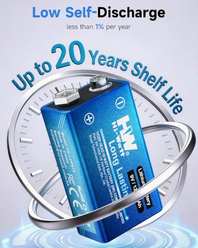 HW 9V Batteries 1200mAh 8 Pack, Lithium for Smoke Detectors -40°F to 140°F