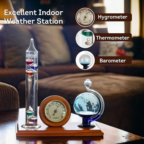 Lily's Home Analog Weather Station with Galileo Thermometer, Glass Barometer, and Analog Hygrometer, Ideal Gift for Friends and Family, Indoor & Outdoor Home Décor (10.5 in x 12 in) - style: Analog Weather Station