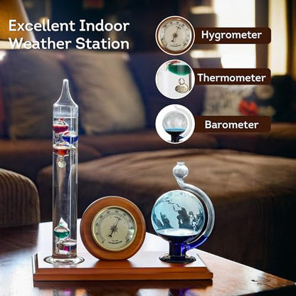 Lily's Home Analog Weather Station with Galileo Thermometer, Glass Barometer, and Analog Hygrometer, Ideal Gift for Friends and Family, Indoor & Outdoor Home Décor (10.5 in x 12 in) - style: Analog Weather Station