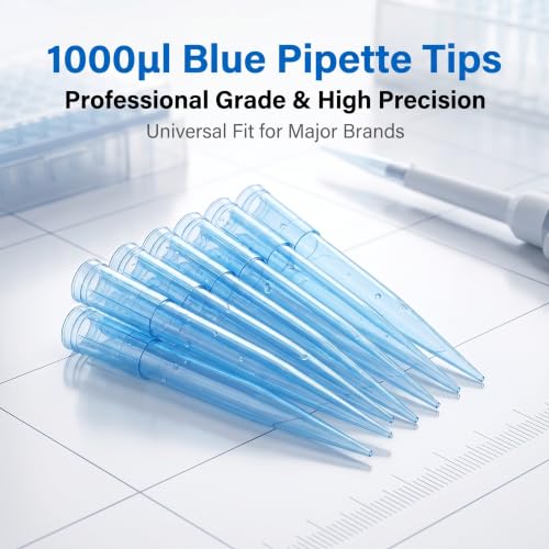 Pipette Tips 1000uL/1mL, 500 PCS Clear Blue Universal Plastic Pipettor Tips