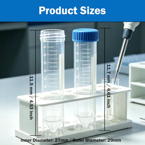 50ml Centrifuge Tubes with Screw Cap Lid, 50 Pack Self-Standing Plastic Test Tubes, Polypropylene Conical Tube with Cap, Graduated Marks