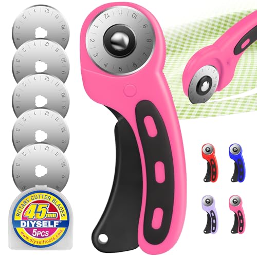 DIYSELF Rotary Cutter, Sharp Rotary Cutters for Fabric, 45 mm Quilting Cutter with Safety Lock, Fabric Cutter, Craft Supplies Sewing Tools, Mat Cutter Blades Rotary Tool for Quilting Projects (Pink) - color: Pink