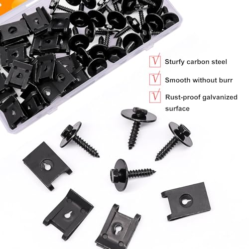 weideer 50PCS M4.2 Universal Fender Liner Screw U Nut Kit,Engine Splash Shield Hex Head Screw U Clips,Automotive Body Screws Clips (25sets) - color: BK-M4.2